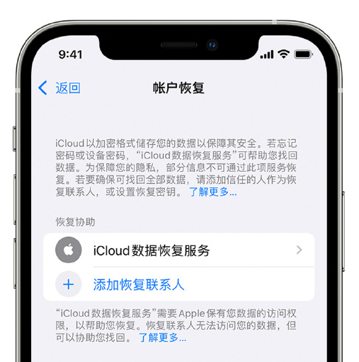 当阳苹果手机维修分享在 iPhone 上设置帐户恢复联系人的方法 